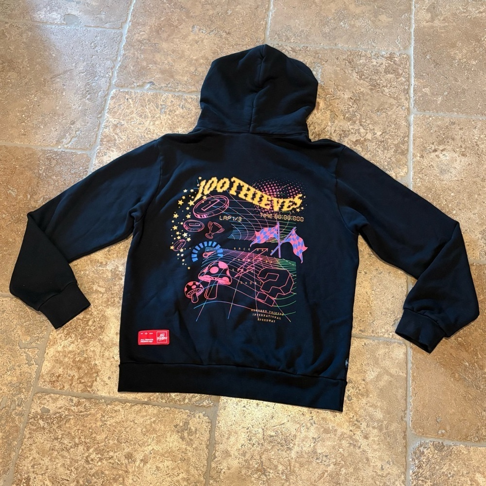100 THIEVES Black Graphic Hoodie Sweatshirt Size Medium